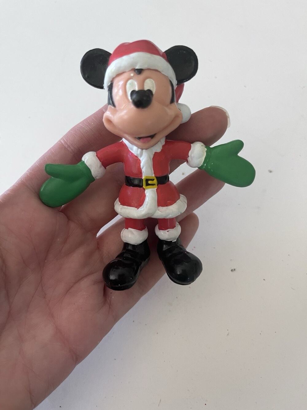 Vintage DISNEY Mickey Mouse Santa Christmas Figurine Rubber Plastic